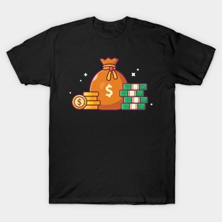 Sack of money with stock of coins cartoon T-Shirt